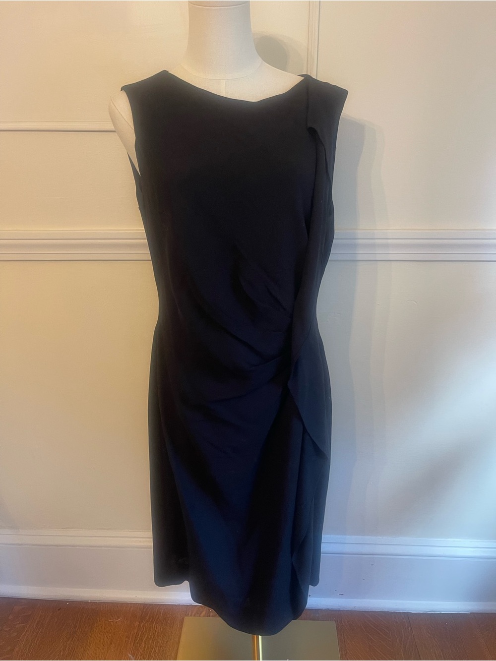 Timeless Escada Black Sleeveless Draped Midi Dress